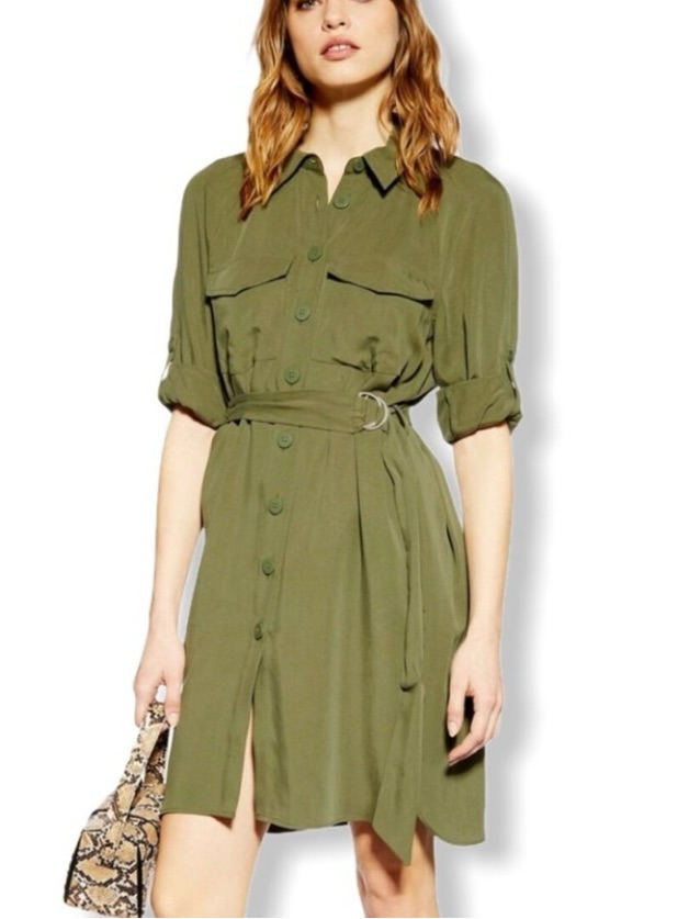 Topshop Army Green Utility Shirt Dress